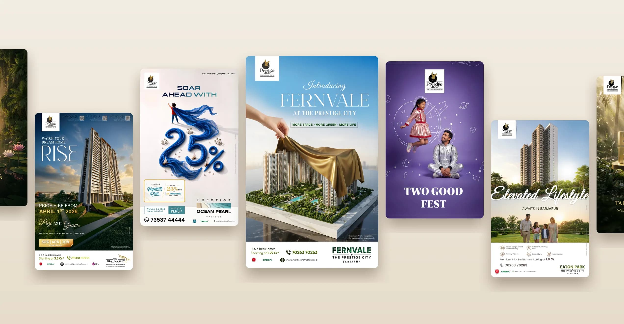 شريط من تصاميم Prestige: Rise، وSoar ahead with 25%، وإطلاق Fernvale، وTwo Good Fest، وEaton Park