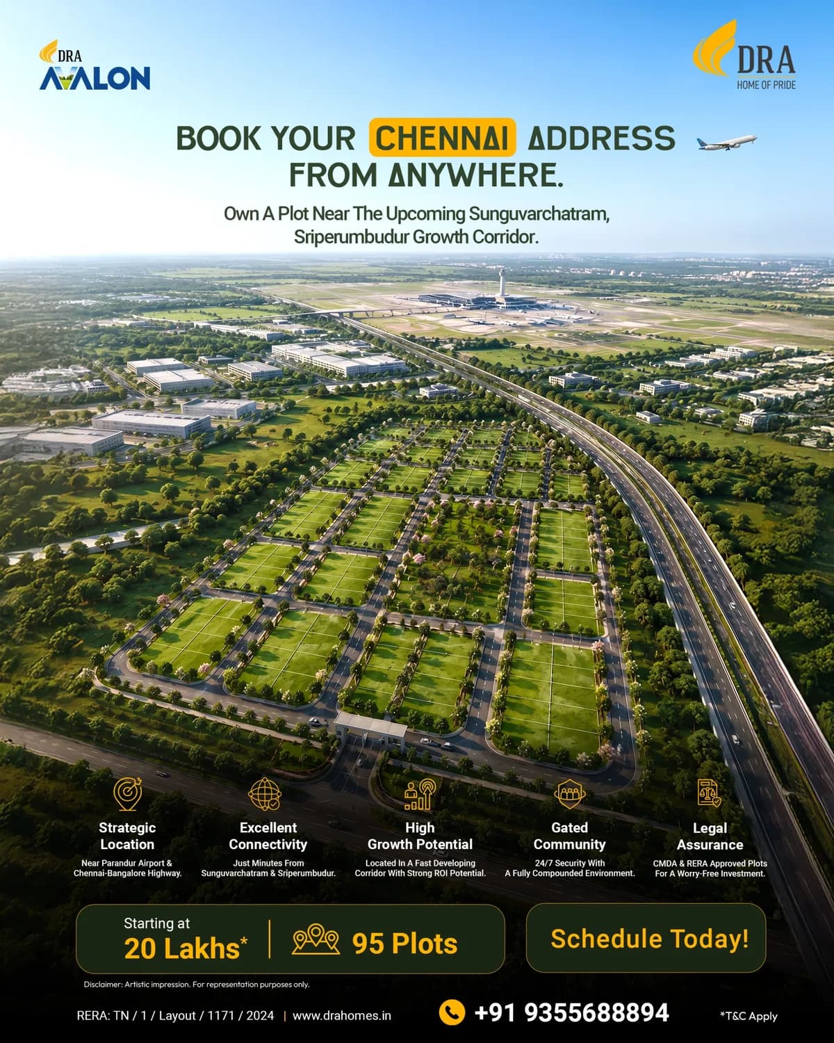 DRA Avalon campaign creative: “Book your Chennai address from anywhere.”