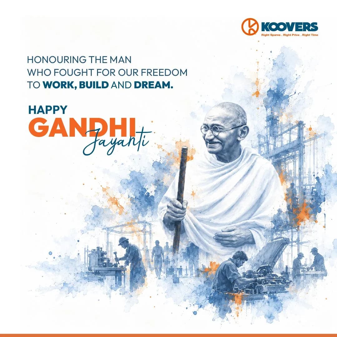 Gandhi Jayanti tribute in watercolour blues and orange: “Honouring the man who fought for our freedom to work, build and dream”