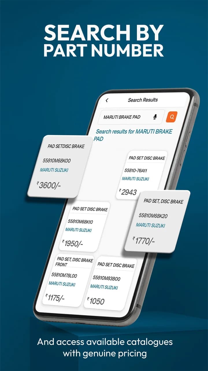 Google Play screenshot: Search by part number