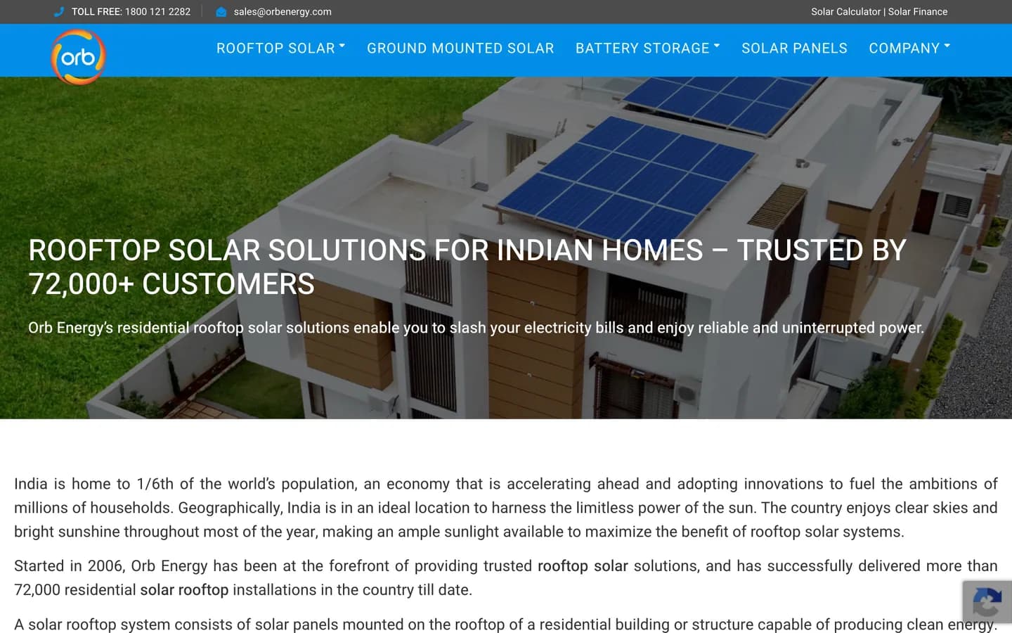 The Residential Rooftop Solar page on orbenergy.com