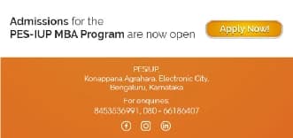 Emailer footer: admissions for the PES-IUP MBA program are now open