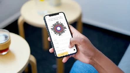 The landing page on a phone in hand