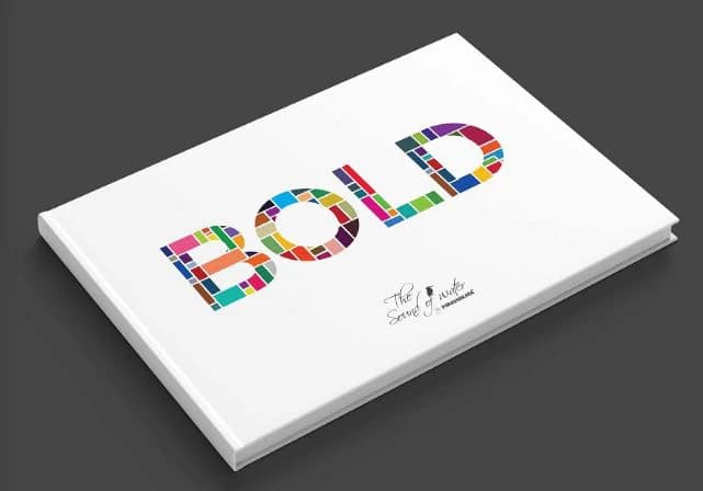 Brochure concept: Bold, in multi-coloured lettering on white