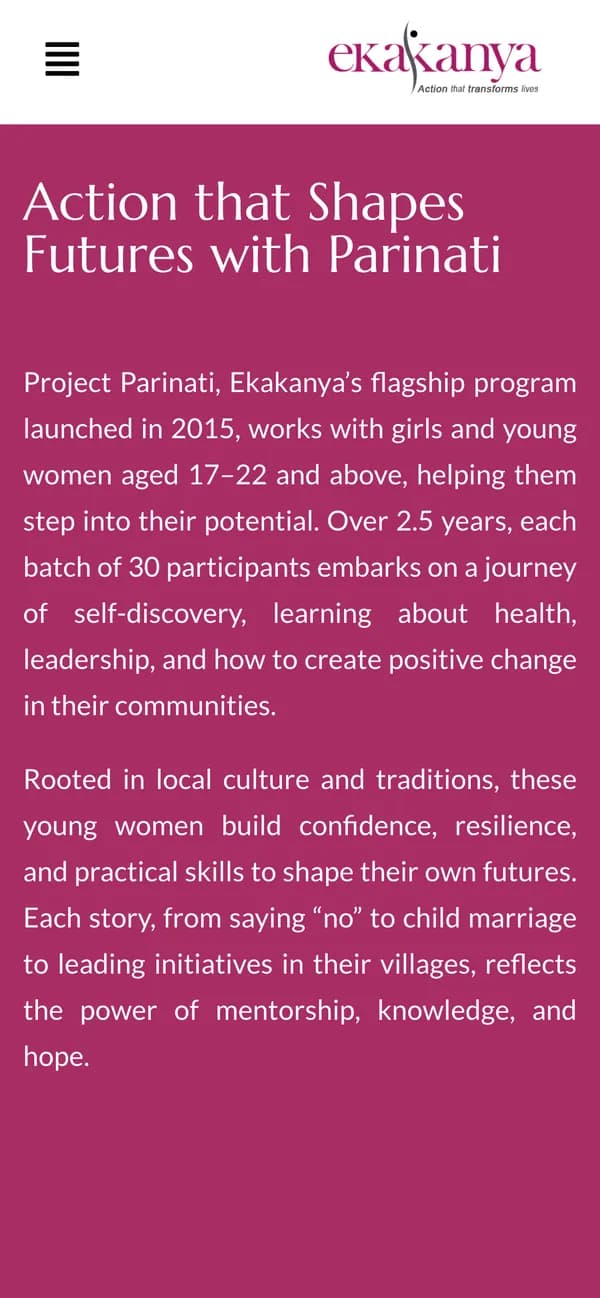 Ekakanya on mobile — Project Parinati