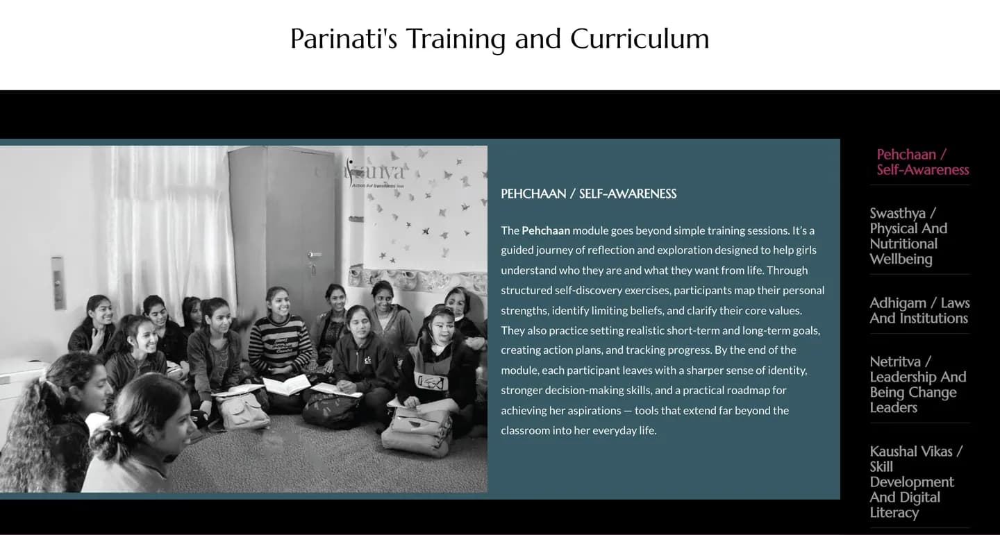 Project Parinati page — Training & curriculum
