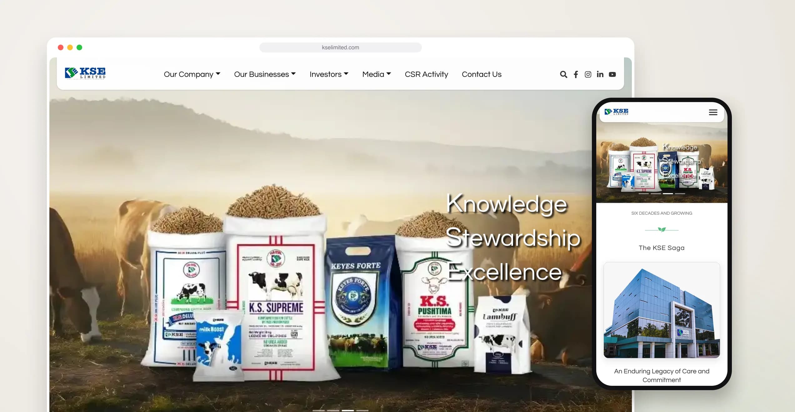 The KSE Limited website on desktop and mobile