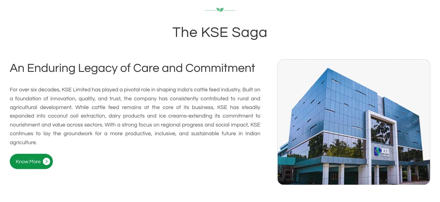 The KSE Saga section: eyebrow, title, copy and image