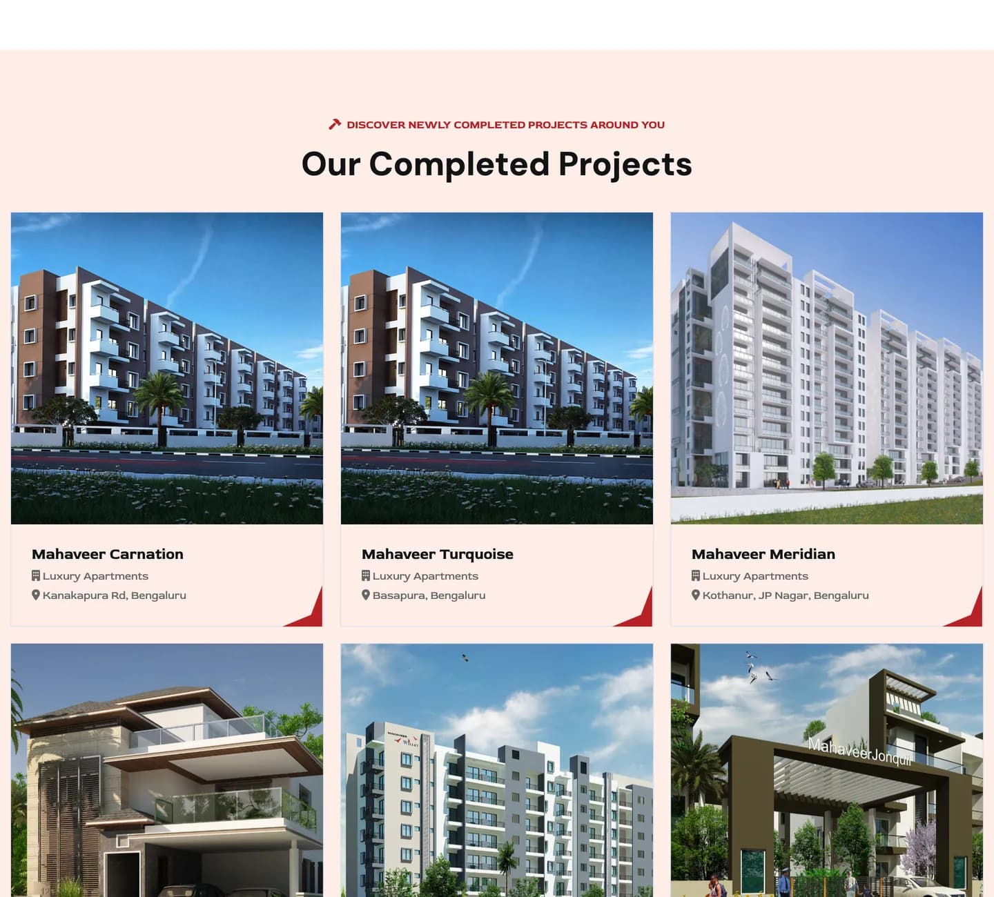 Our Completed Projects on the Projects page: Carnation, Turquoise, Meridian and more