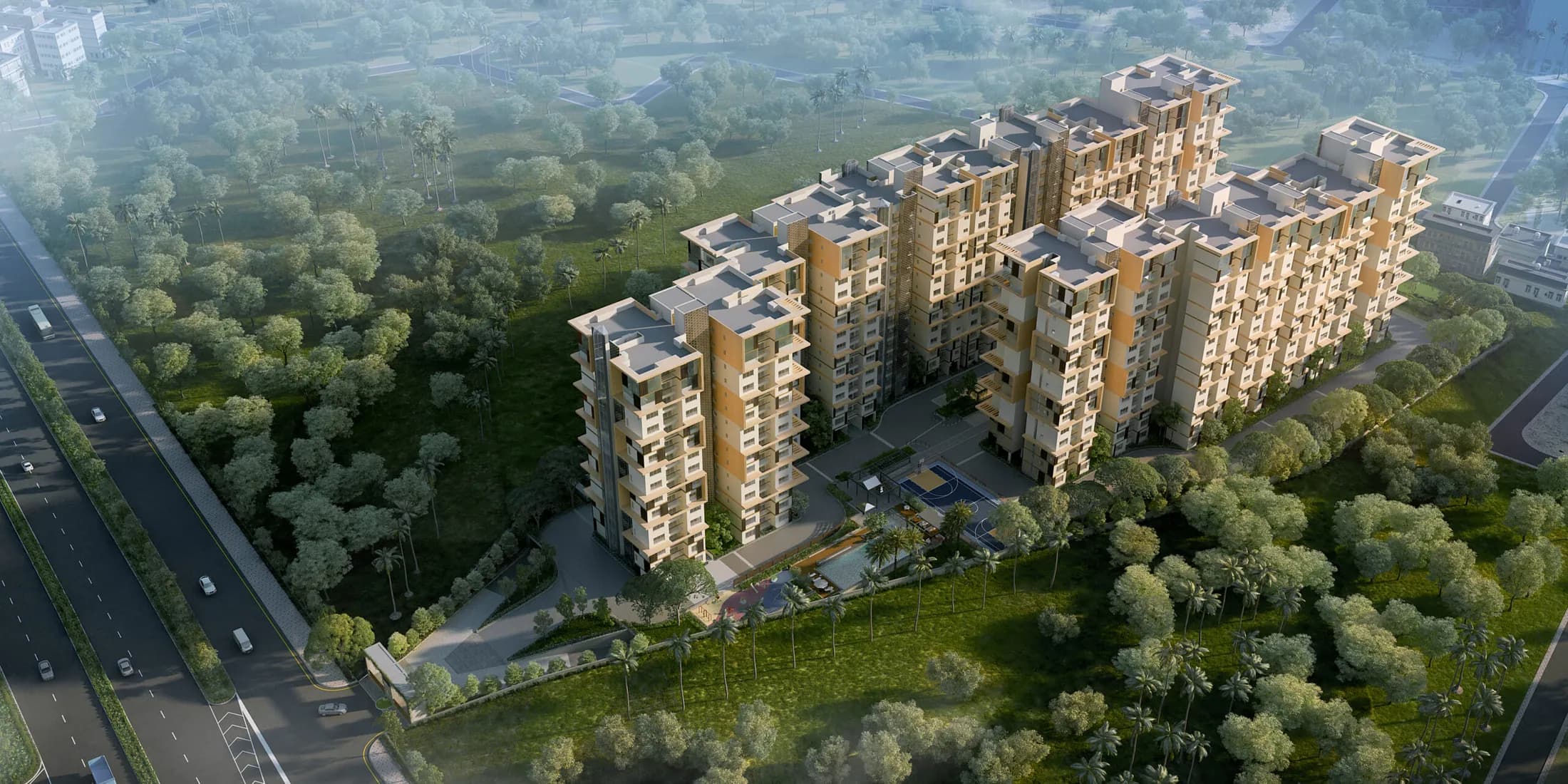 An aerial view of the Mahaveer Celesse community