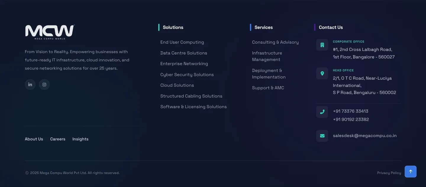 The website footer, led by the MCW logo