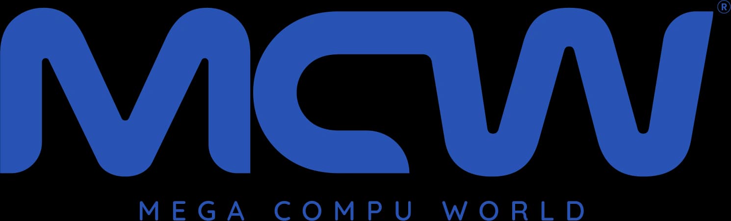 Mega Compu World logo — blue version