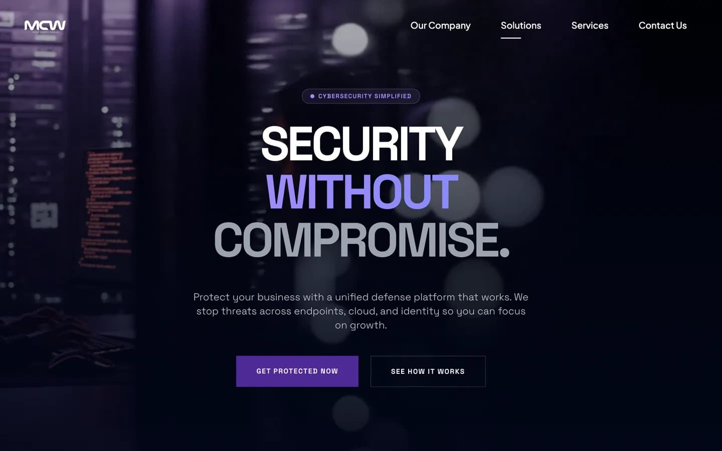 Cyber Security page — “Security Without Compromise.”