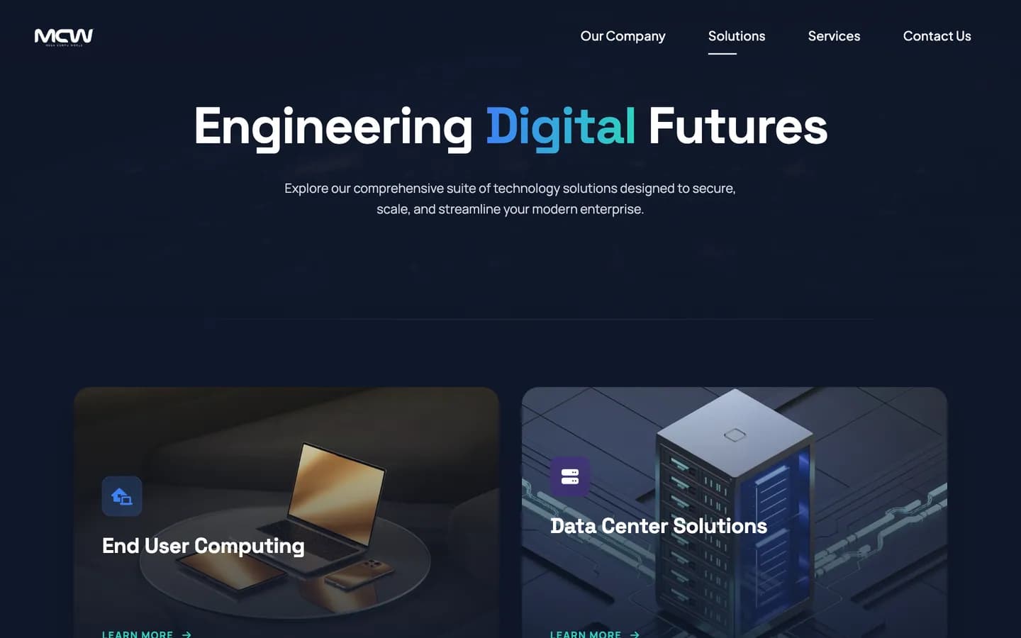 The Solutions page on megacompu.co.in