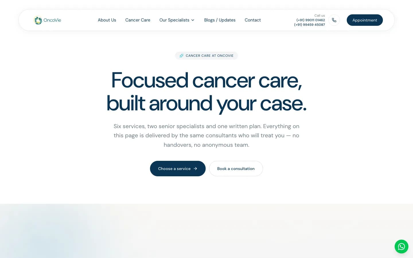صفحة رعاية السرطان على oncovie.in