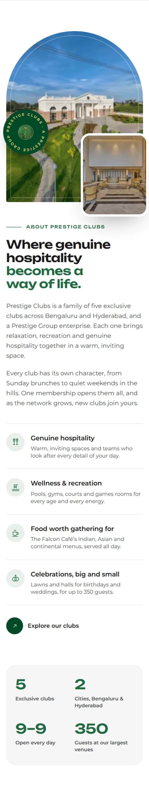 Prestige Clubs on mobile — About