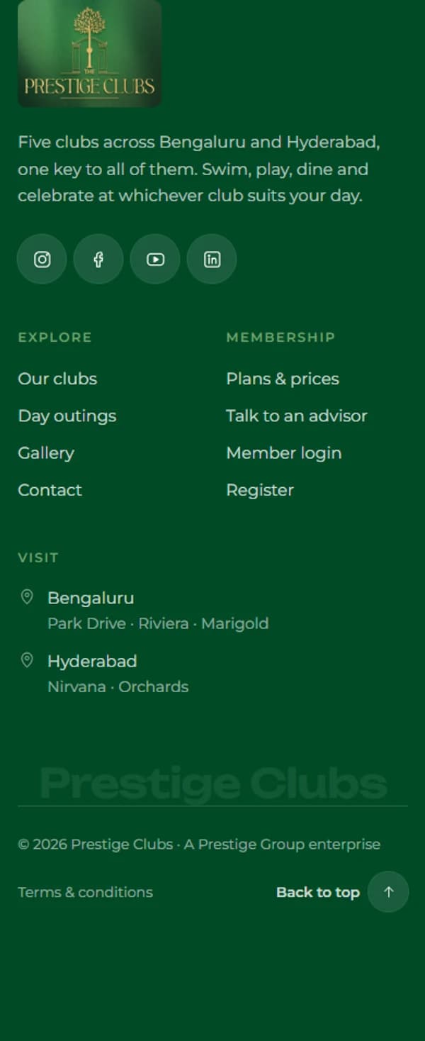 Prestige Clubs on mobile — Club directory