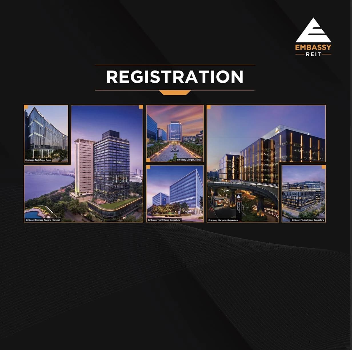 Event registration backdrop with Embassy office parks