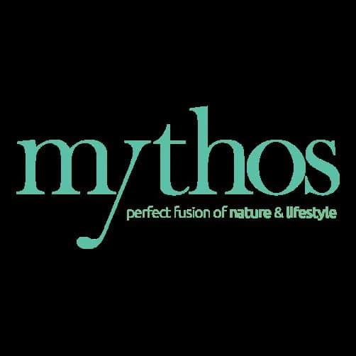 خيار شعار: mythos، بخط يدوي بلون أخضر مزرق