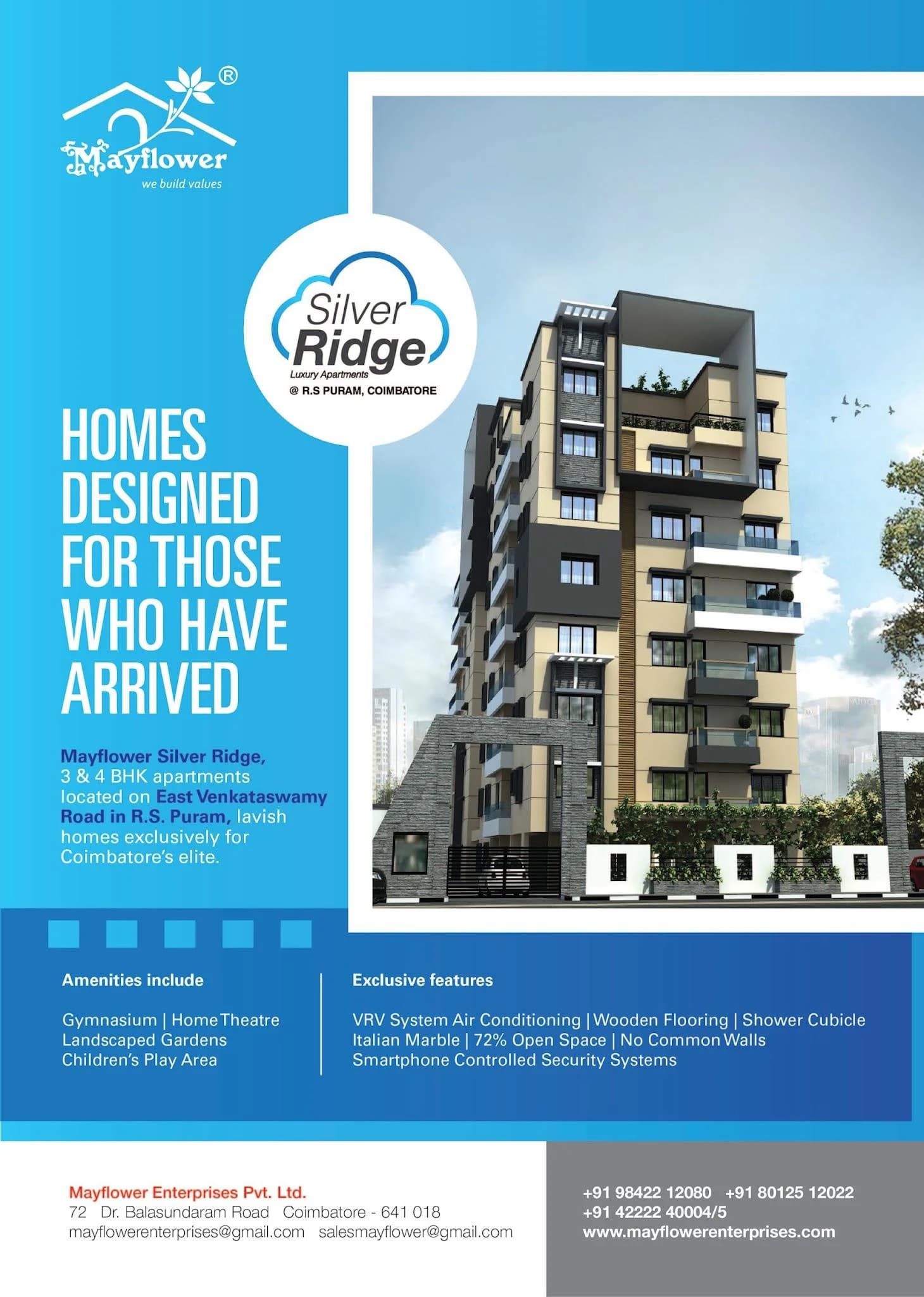 إعلان: Silver Ridge — «homes designed for those who have arrived» (بيوت مصمّمة لمن بلغوا القمة)