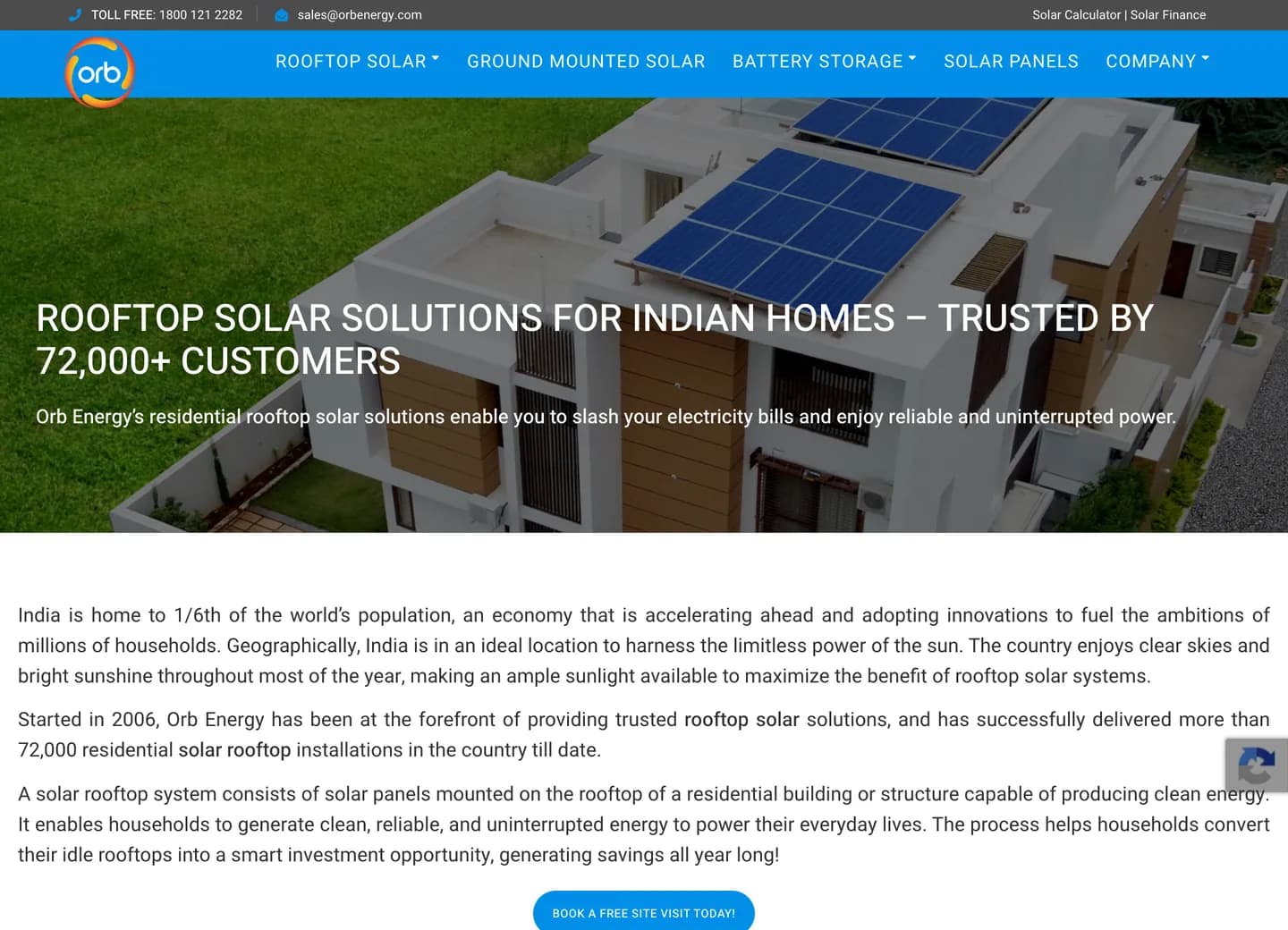 The top of the Residential Rooftop Solar page: H1 and opening copy