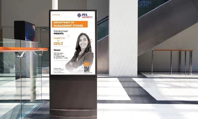 The Marketing to Gen Z poster on a digital standee