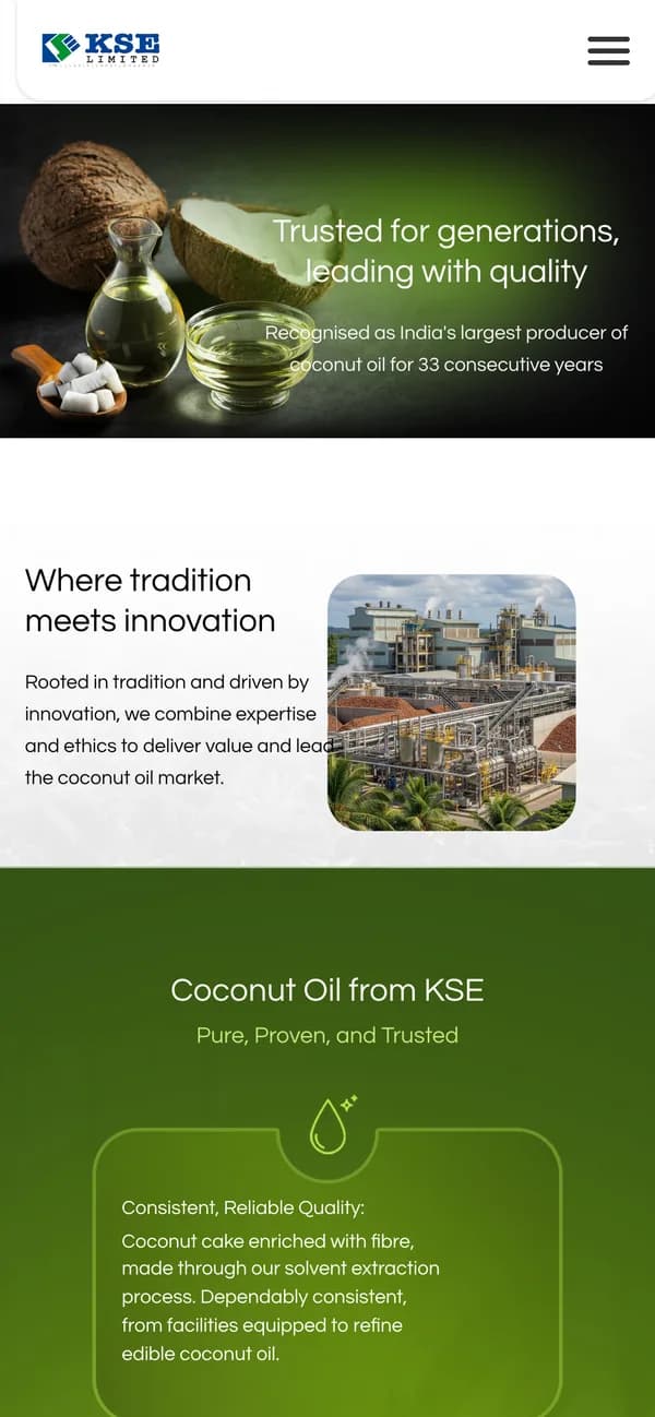 The Coconut Oil page on mobile