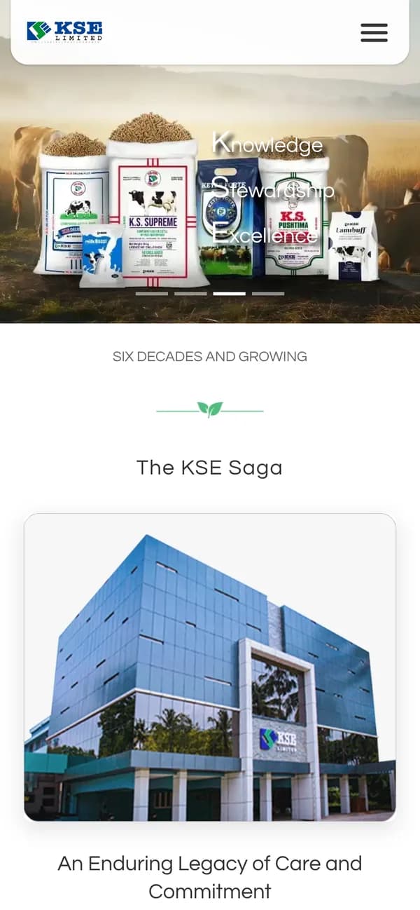 The KSE Limited homepage on mobile