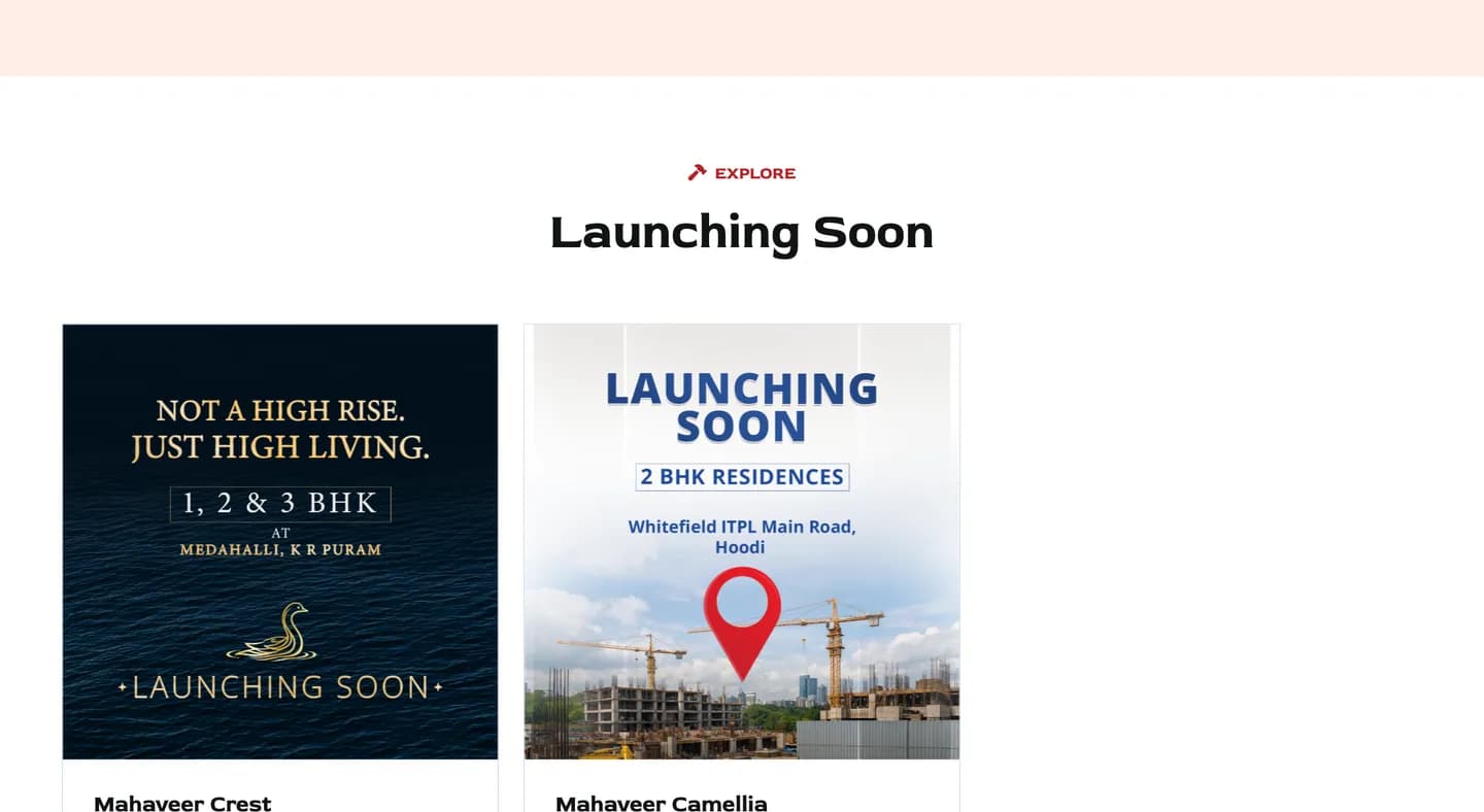 The Launching Soon cards for Mahaveer Crest and Mahaveer Camellia