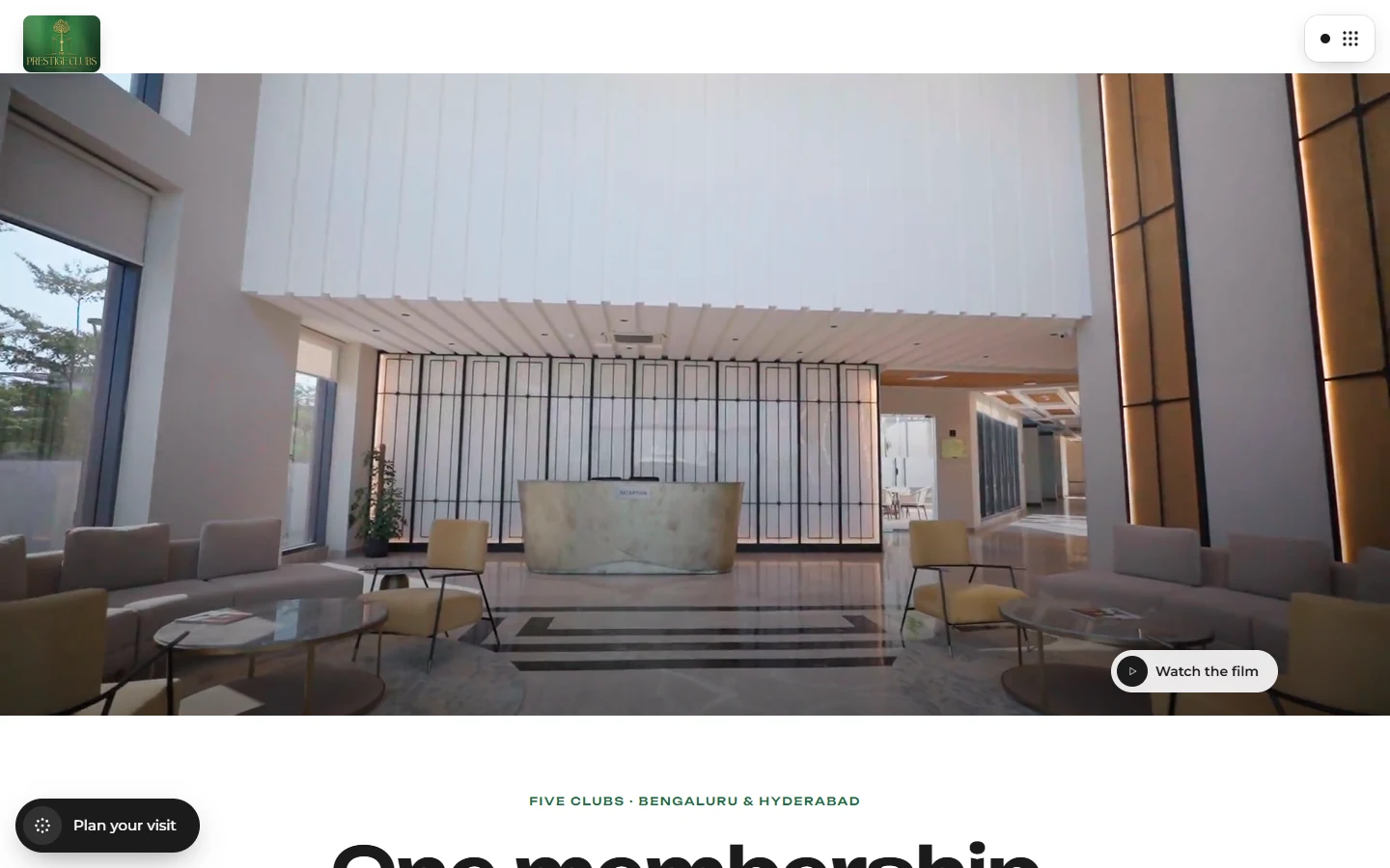 The Prestige Clubs homepage hero with the headline One membership. Endless possibilities.